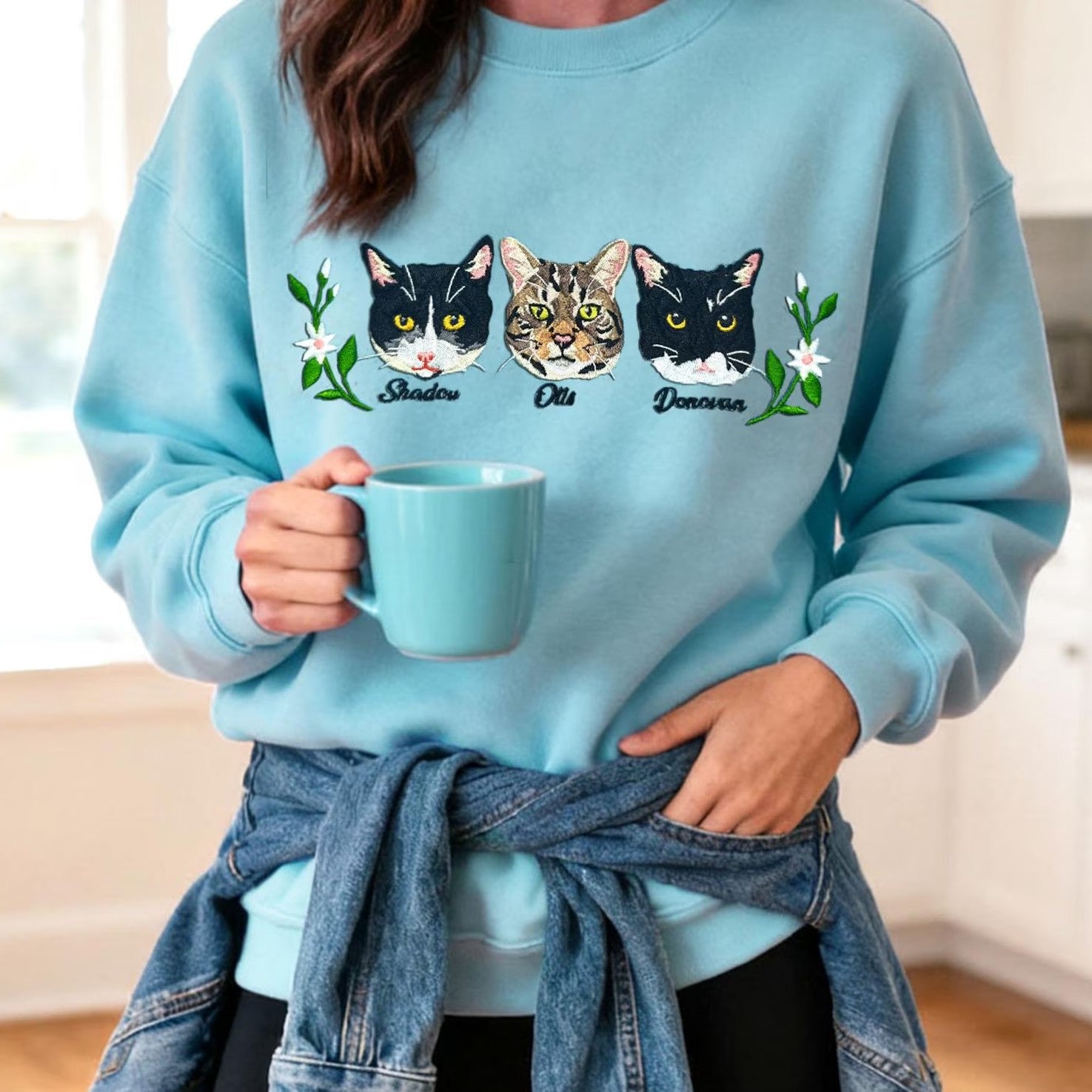 Personalized Embroidered Pet Sweatshirt with Portrait From Photo and Name, Gifts For Pet Owners