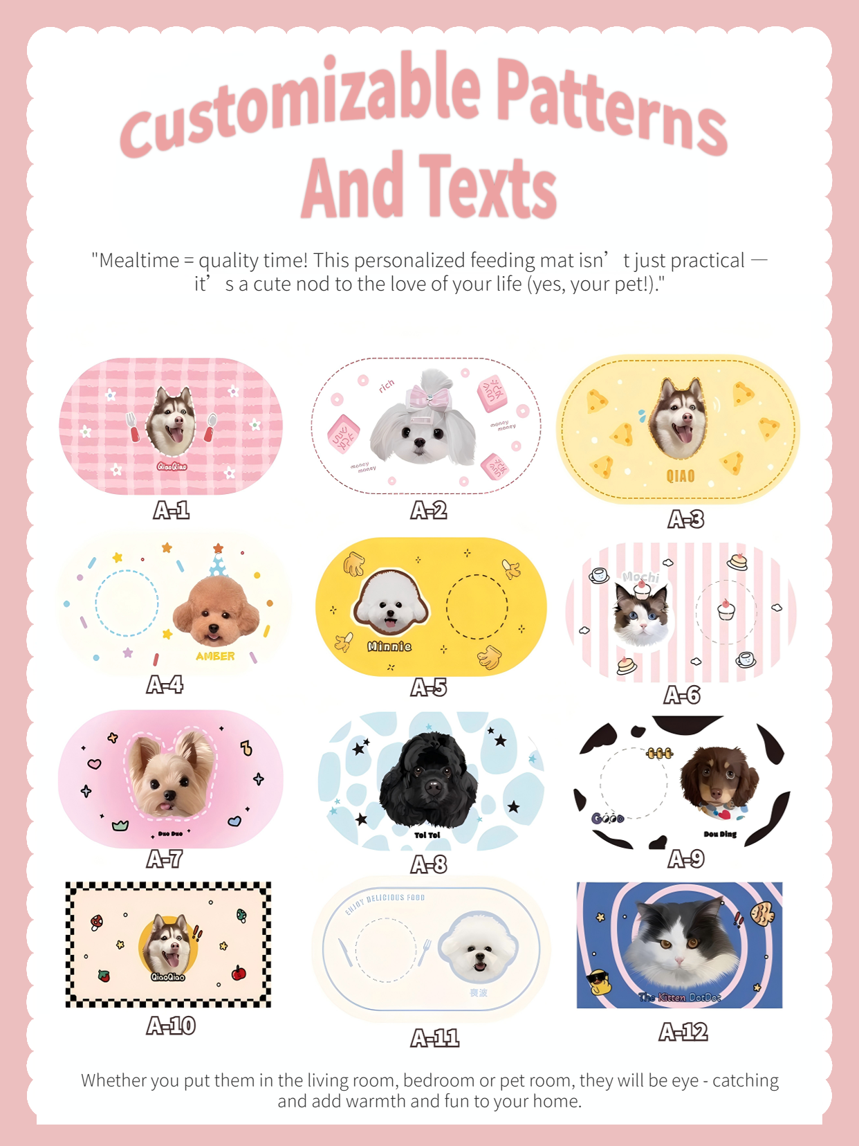 Custom Hand-Draw Pet Portrait Food Mat